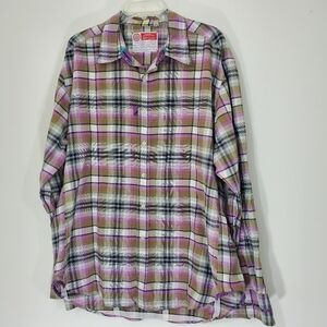 Robert Graham Purple Plaid Cotton Shirt, Size XXL